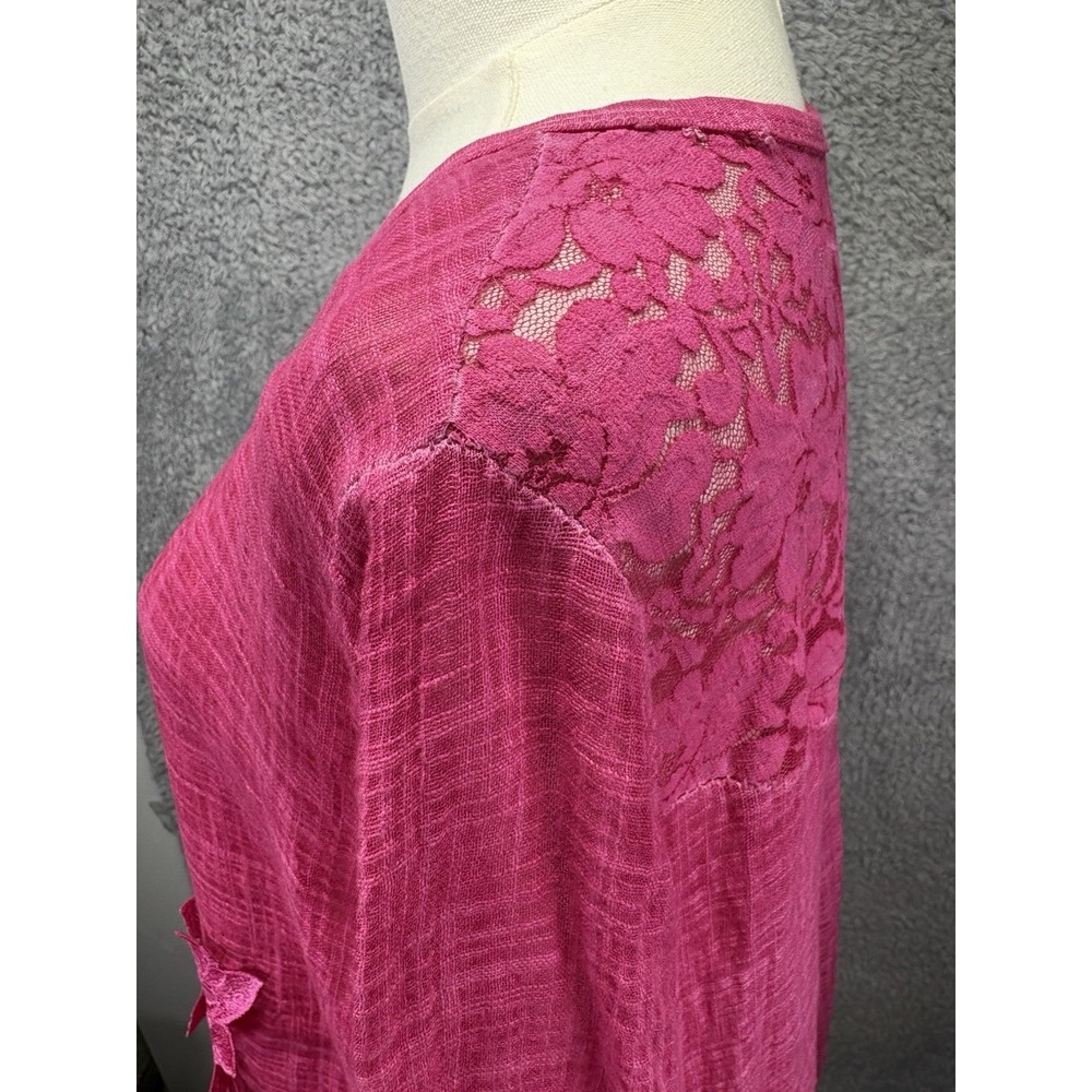 Made in Italy Womens L Pink Floral Lace Tunic Top Boho Lagenlook Romantic - Picture 5 of 10